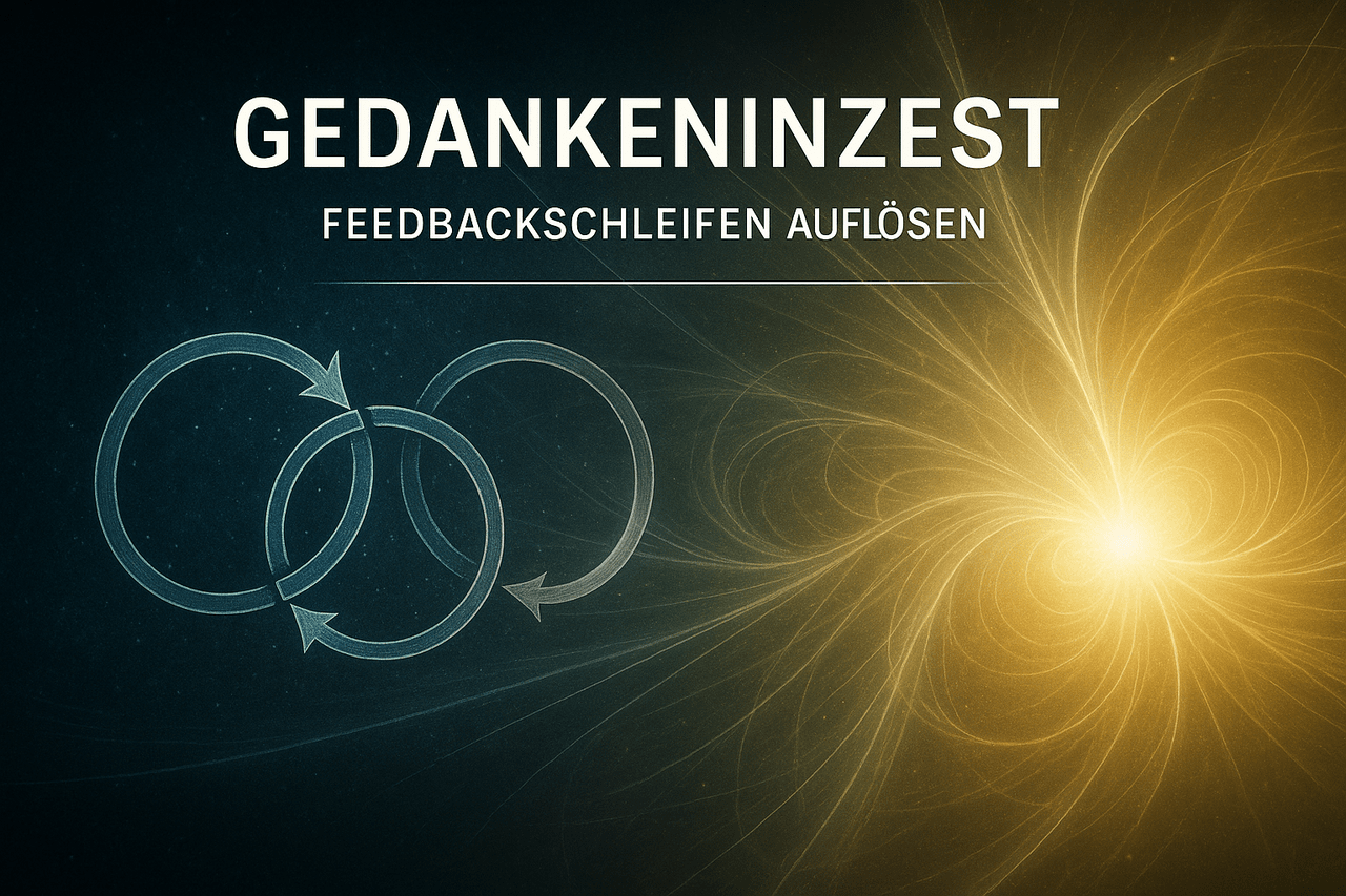 Symbolische Darstellung verschlungener Gedankenkreise, die sich zu einem offenen Lichtfeld transformieren – Auflösung mentaler Rückkopplung.