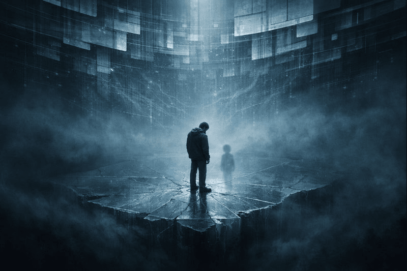 Symbolic image: document page highlighting shock, guilt, and tracking passages as indicators of psychological steering.